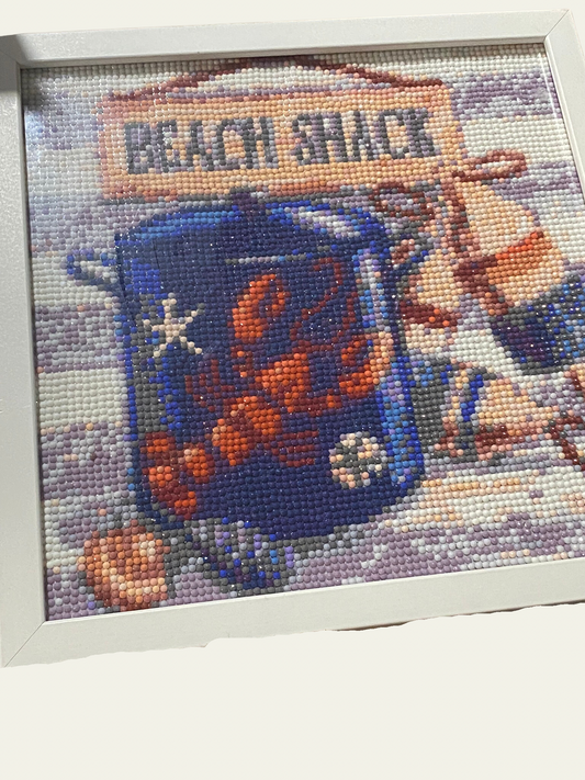 Beach Shack Completed Diamond Painting With Frame 10.5x10.5x2.75