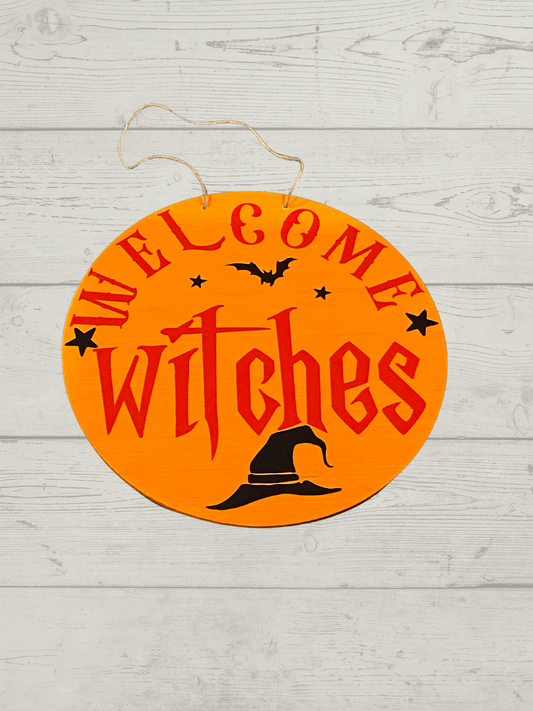 Round 12” Round Halloween Welcome Witches Door Hanger
