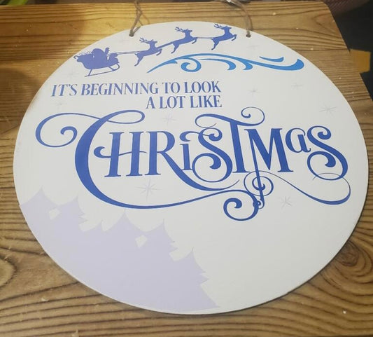 Round 12” Wood Christmas Welcome Sign
