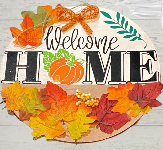 Welcome Home 12” Round Fall Door Sign for indoor and outdoor use