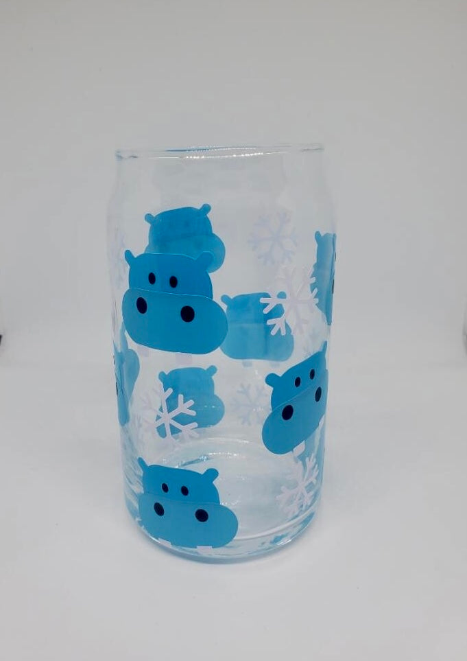 Winter Blue Hippo 16oz Beer Glass, Libby, Drinking Glass