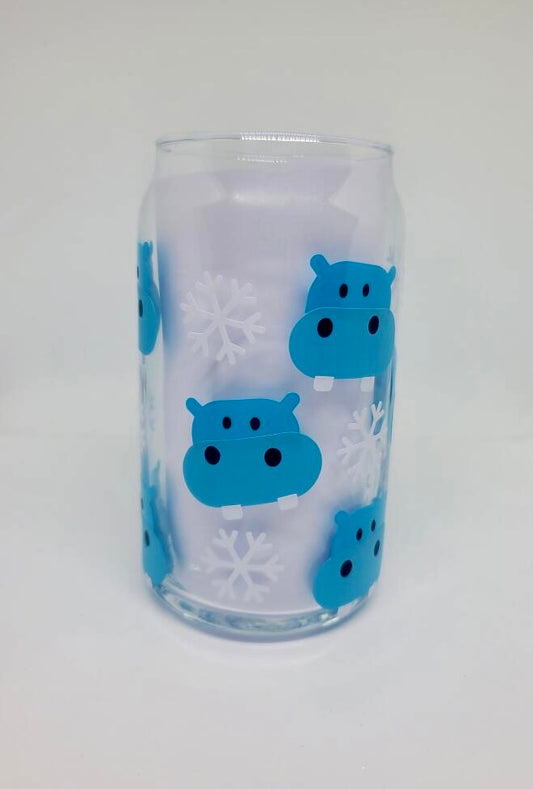 Winter Blue Hippo 16oz Beer Glass, Libby, Drinking Glass