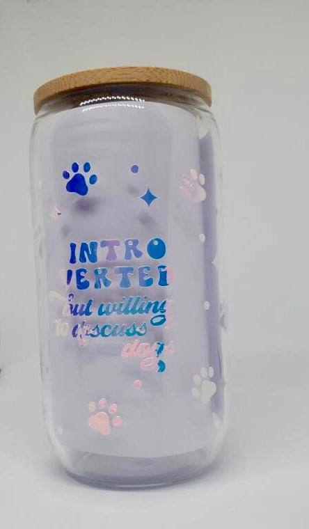Introverted But Willing To Discuss Dogs 16oz Beer Glass, Libby, Drinking Glass