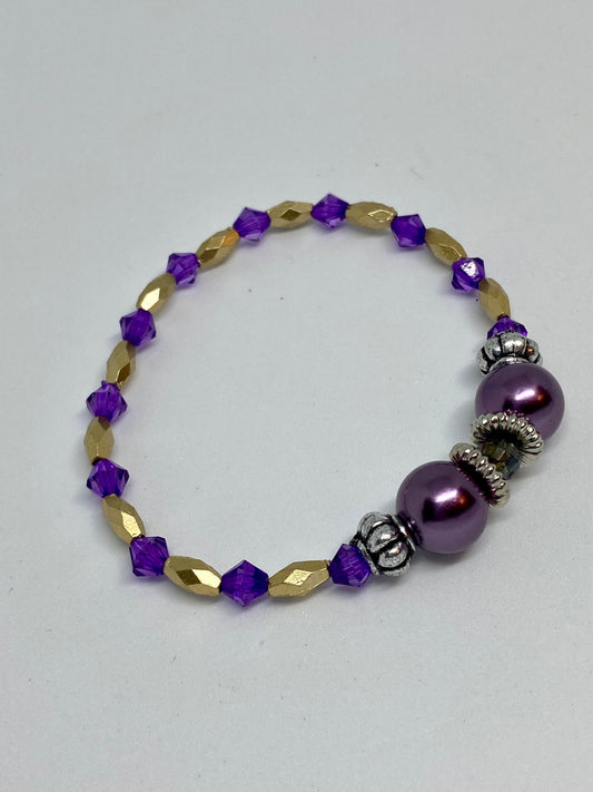 beaded flexible bracelet silver purple gold