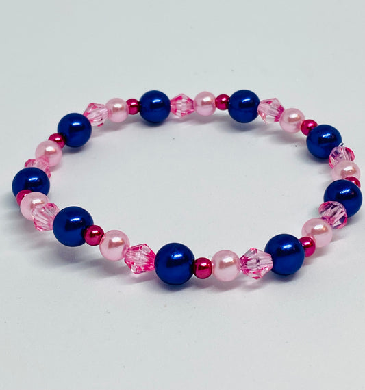 7" beaded flexible bracelet blue, and 3 pink shades