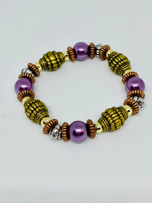 Multicolored flexible bracelet 9” purple silver rose and gold color