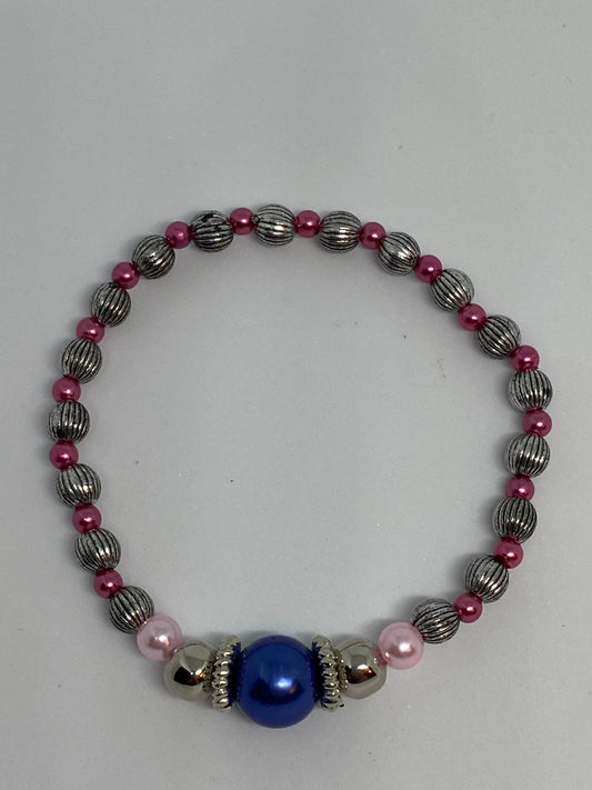 Beaded flexible bracelet silver blue pink rose
