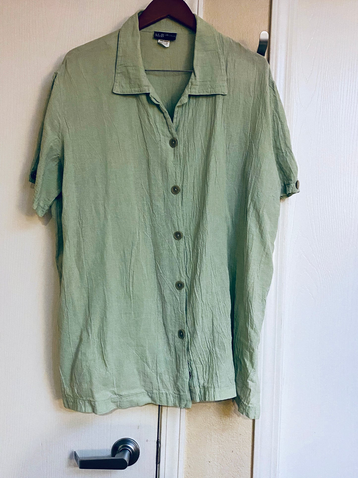 VTG Making It Big MIB Womens Size XXL Green Cotton Button Up Short Sleeve Shirt