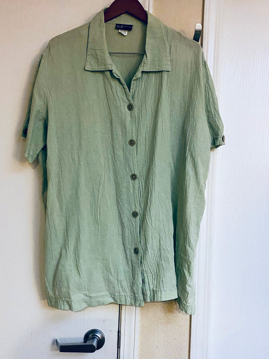 VTG Making It Big MIB Womens Size XXL Green Cotton Button Up Short Sleeve Shirt