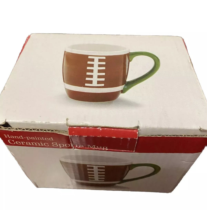 Handpainted Ceramic Football 14 oz Coffee Mug Box Was Opened New