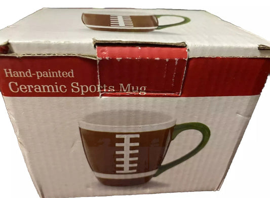 Handpainted Ceramic Football 14 oz Coffee Mug Box Was Opened New