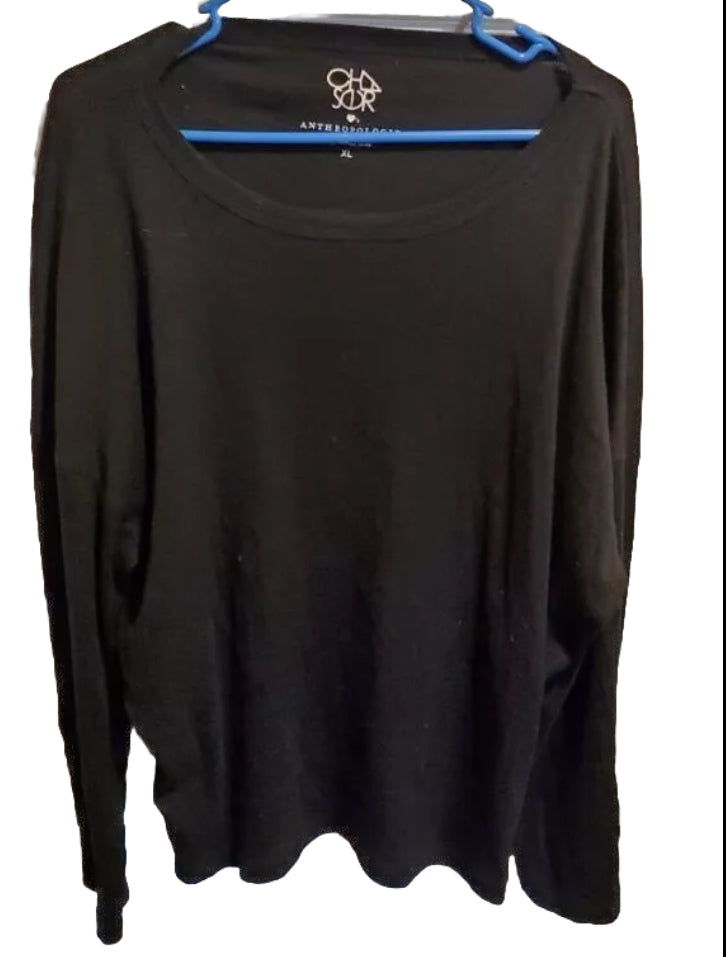 Chaser Womens Thermal Tunic Sweater Top Black Long Sleeve Button Cuff Ribbed XL