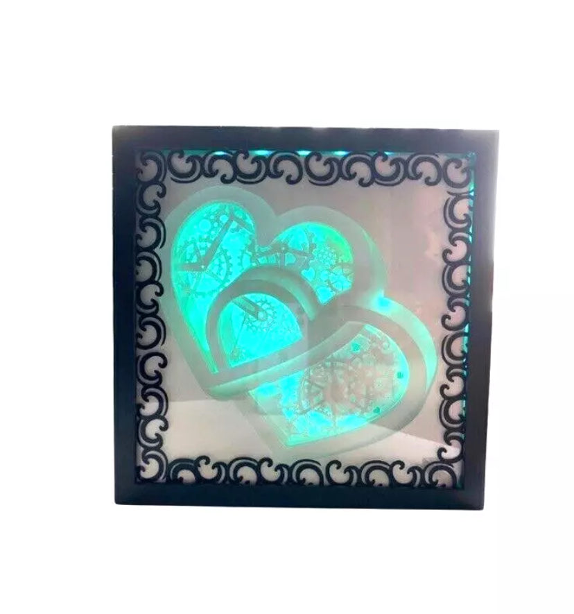 3D double heart LED Color changeable plug in Shadowbox. Comes With Remote