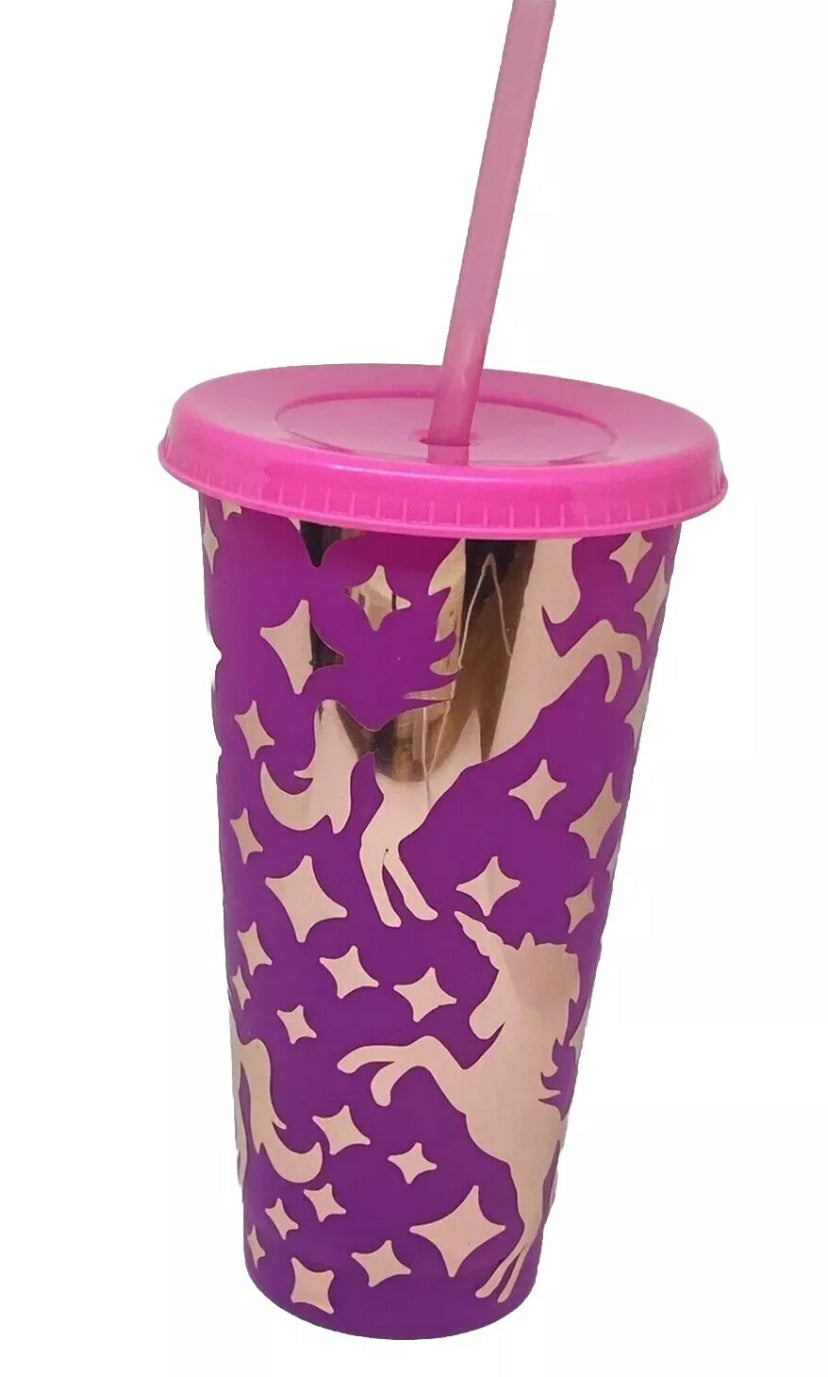 Unicorn 24fl oz Color Changing Tumbler, Lid and Straw. Reusable