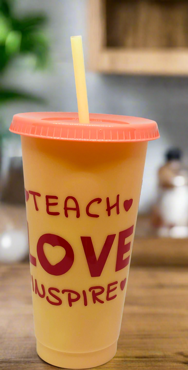 24oz Color Changing Tumbler-Best Teacher Teach Love Inspire