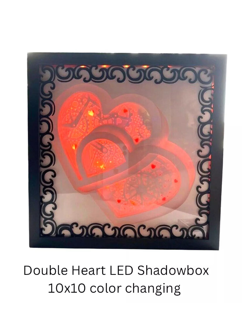 3D double heart LED Color changeable plug in Shadowbox. Comes With Remote