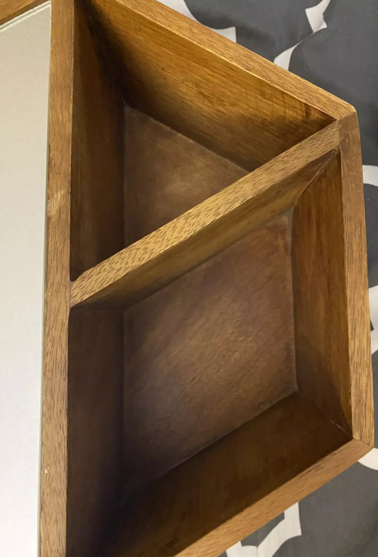 Wood Hexagon Cubby Shelf W/Mirror & Hooks Wall Mount 12”x 10.15”x 5.25”