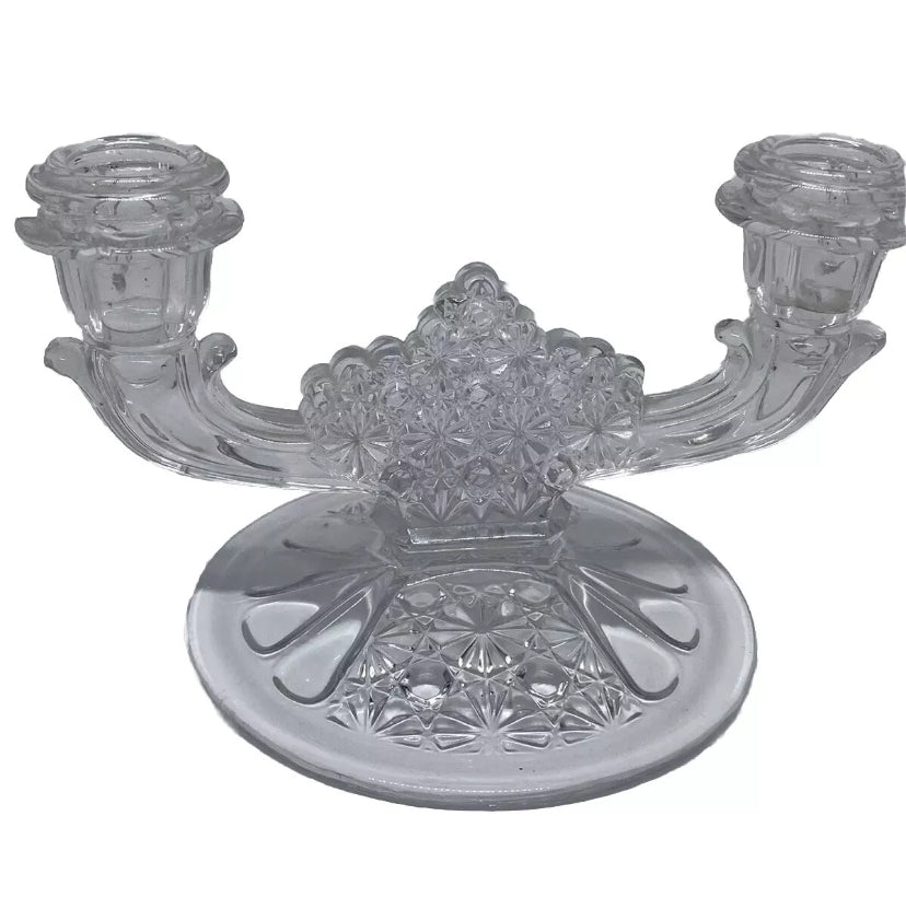 Wright Glass, L G, Daisy and Button Clear Candlestick Holders