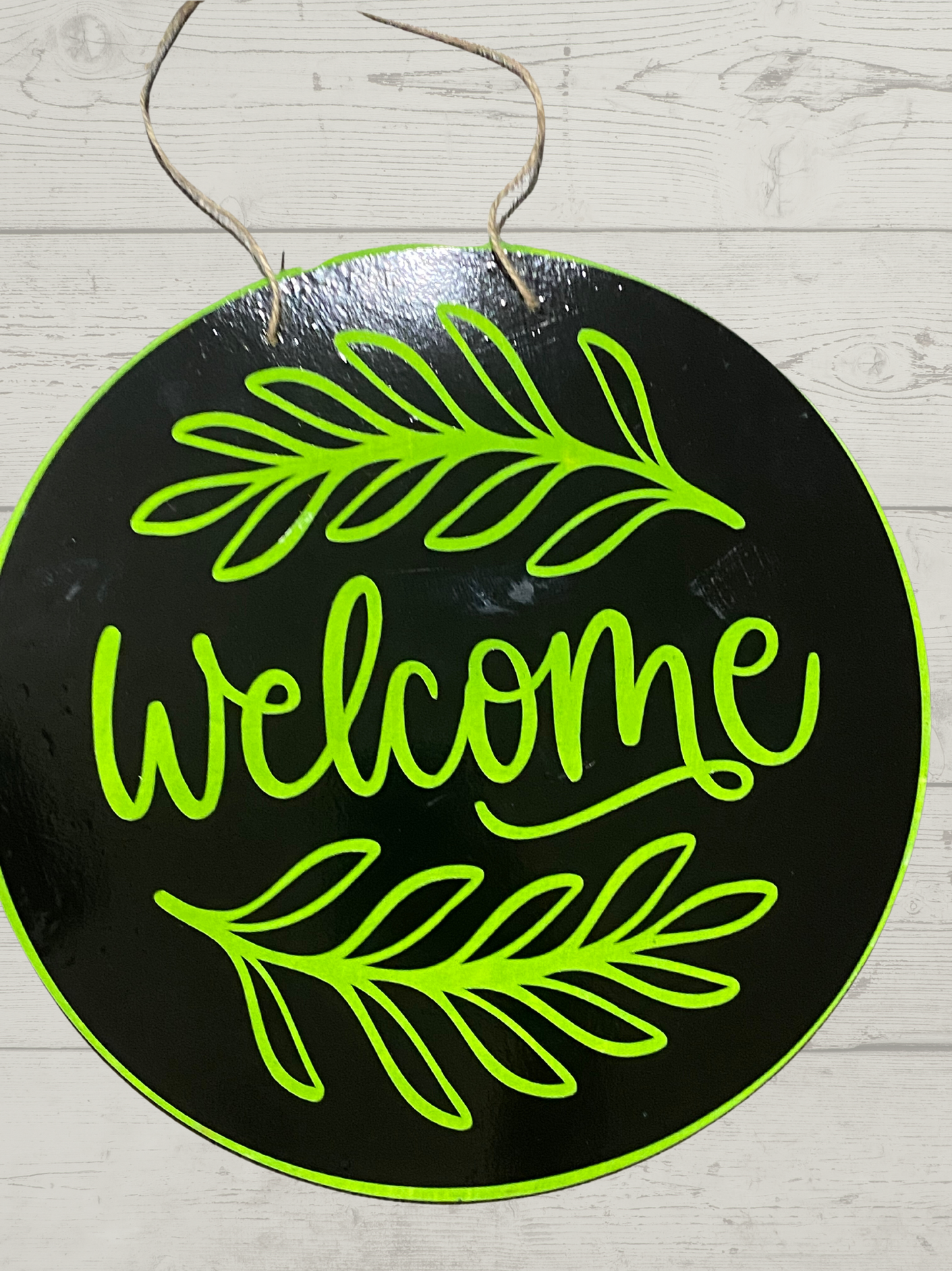 Welcome Front Door 12” Outdoor Round Sign Black and Green.