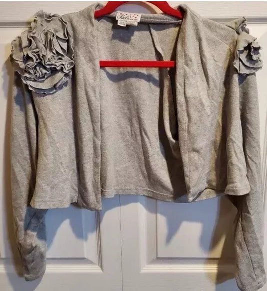 SACHI New York Vintage Gray Size Large Open Sweater With Flower Detail On Sleeve