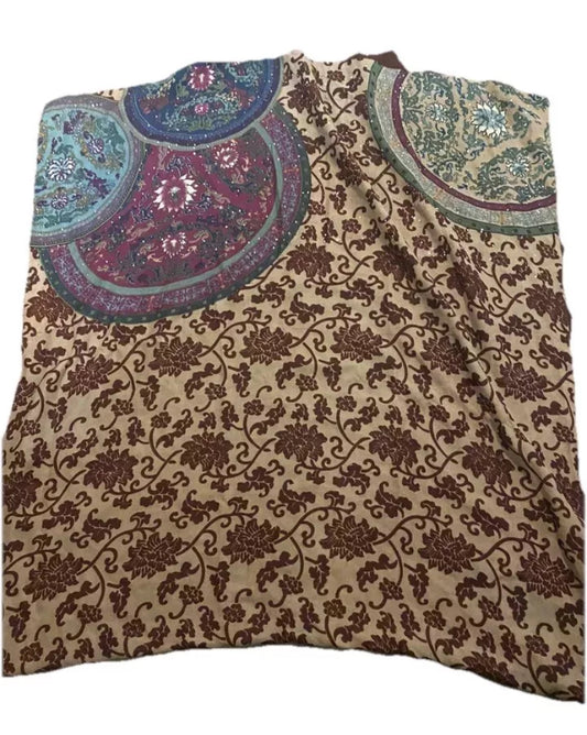 Unbranded Multicolor Floral Print Square  Scarf With Rhinestone