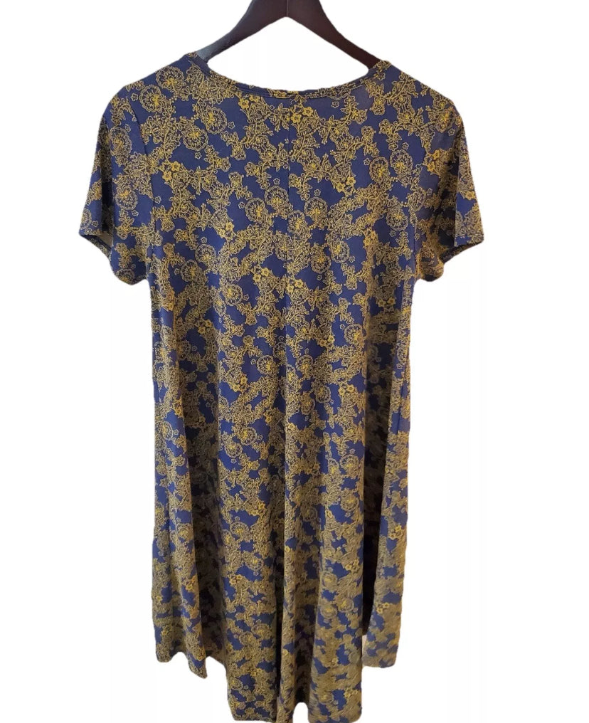 Women's LuLaRoe Nicole Long Maxi Dress Size S Blue With Gold