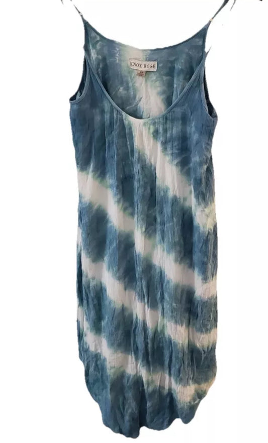 Knox Rose Blue White Rayon Tie Dye Adjustable Strap Sundress Size XS