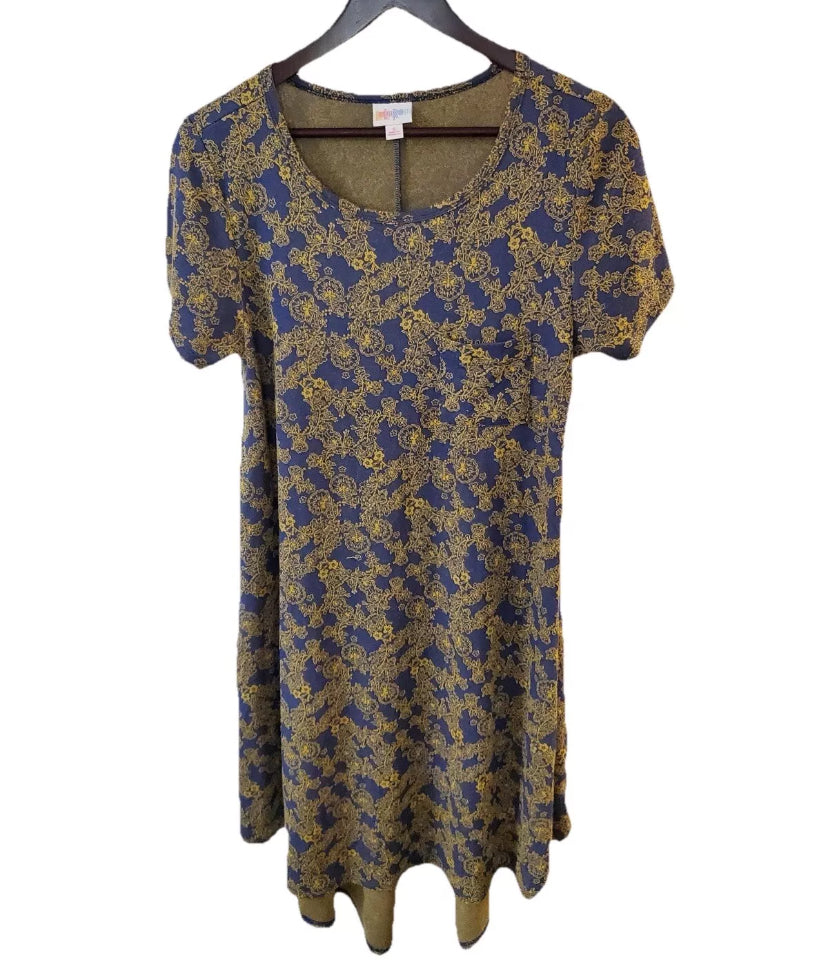 Women's LuLaRoe Nicole Long Maxi Dress Size S Blue With Gold