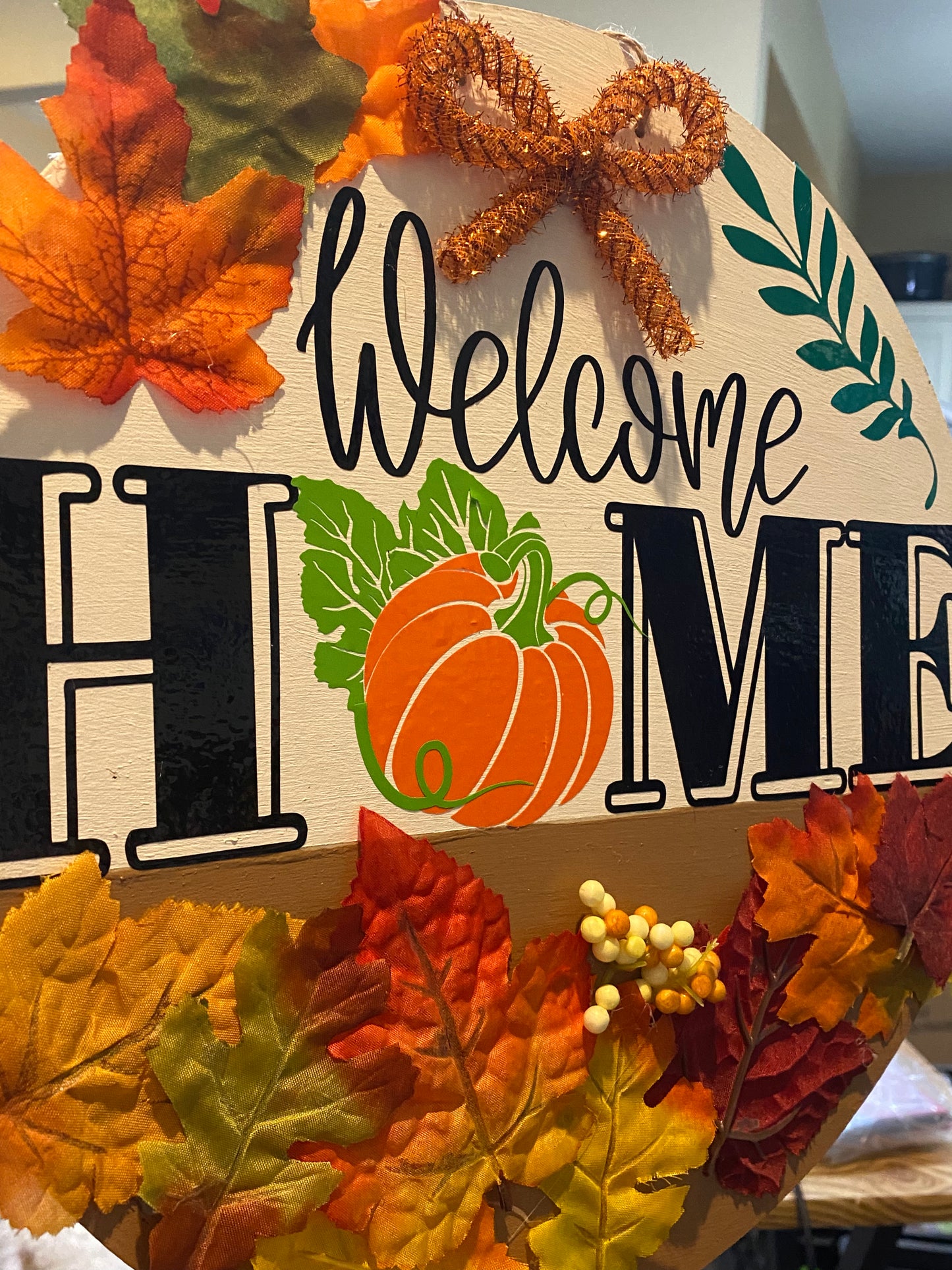 Welcome Home 12” Round Fall Door Sign for indoor and outdoor use