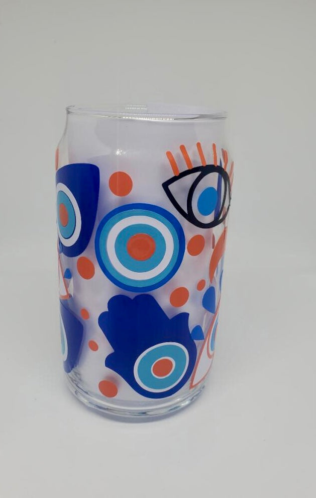 Evil Eye Hamsa Hand 16oz Beer Glass, Drinking Glass,