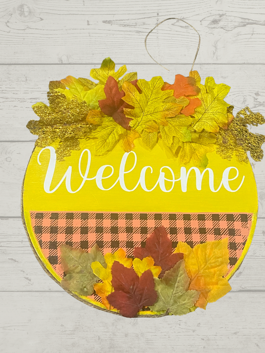 Welcome Sign for Front Door Decoration, Round Hanging Sign for Home