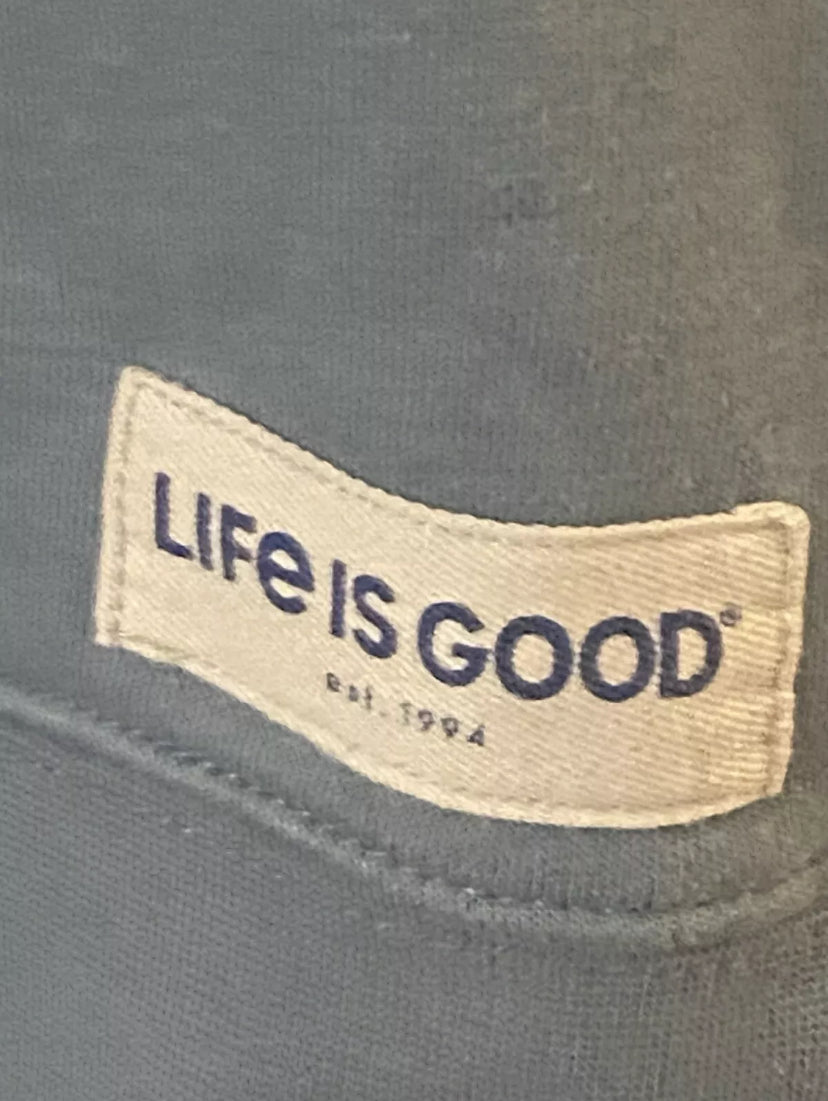 Life is Good Mountain Hoodie Cotton Blend Stretch Calm Blue Size S