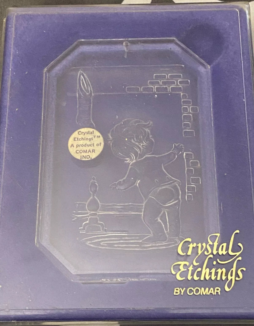 1977 CMA Crystal Etchings Clear Acrylic Christmas Ornament Etched (Little Child)