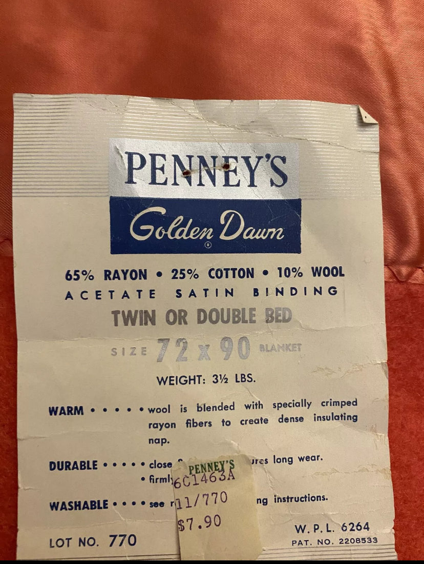 Vintage JC Pennys Golden Dawn Satin Trim Fleece Blanket Red Full Twin 72x84” NOS