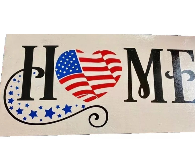 Large HOME American flag sign 20x10 wood stained