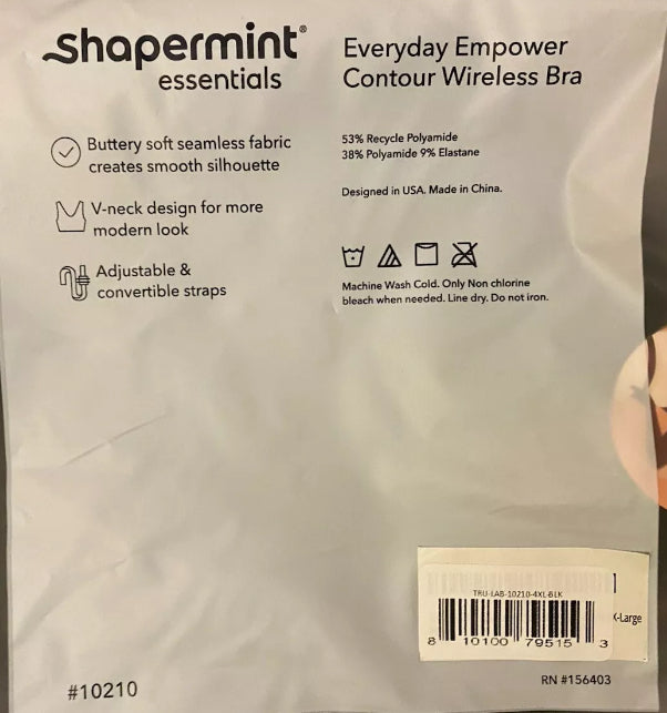 Shapermint Everyday Empower Contour Wireless Bra 4xl #10210 Black NWT