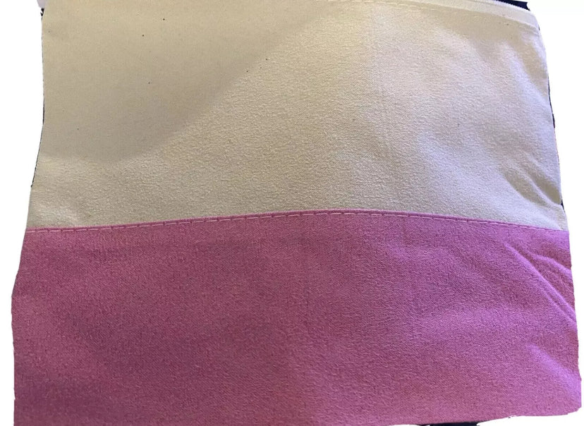 Zippered Soft Canvas Two Toned  Makeup Bag Wake Up And Make Up