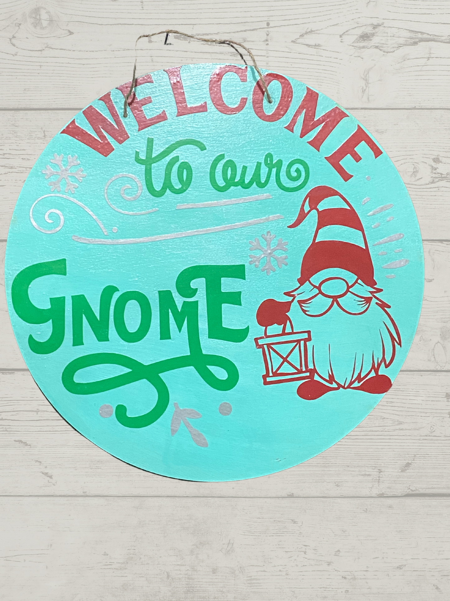 Welcome front door Wooden Hanging Sign Welcome To Our Gnome