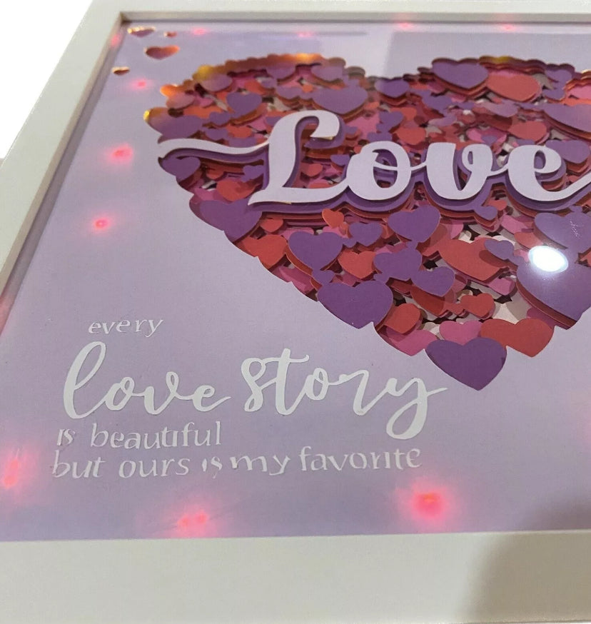 Love Story shadowbox With Led Lights. Can Turn On Or Off And Change Battery easy