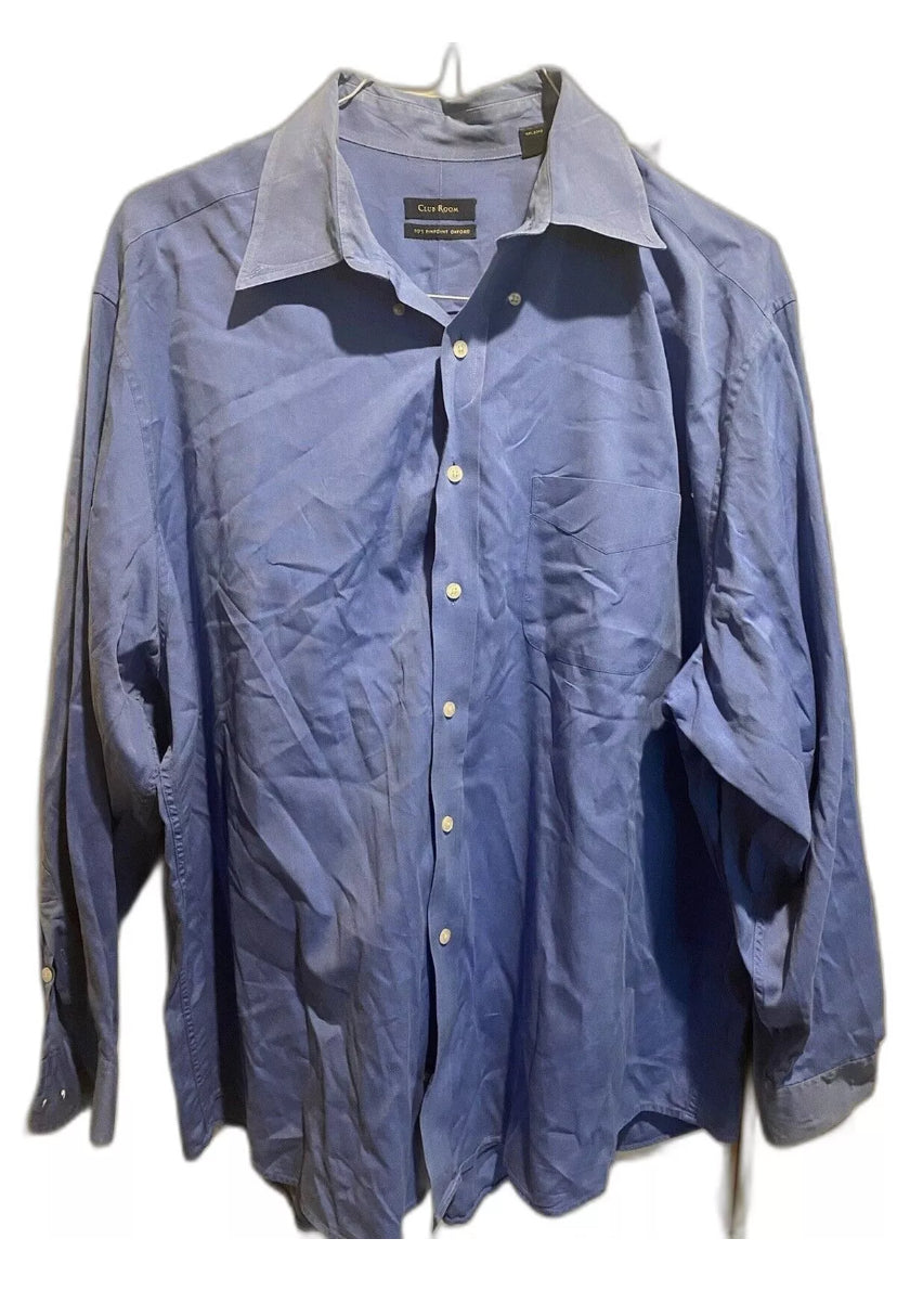 Club Room 80s Pinpoint Oxford Blue Long Sleeve Button Up Shirt Size 16-34/35