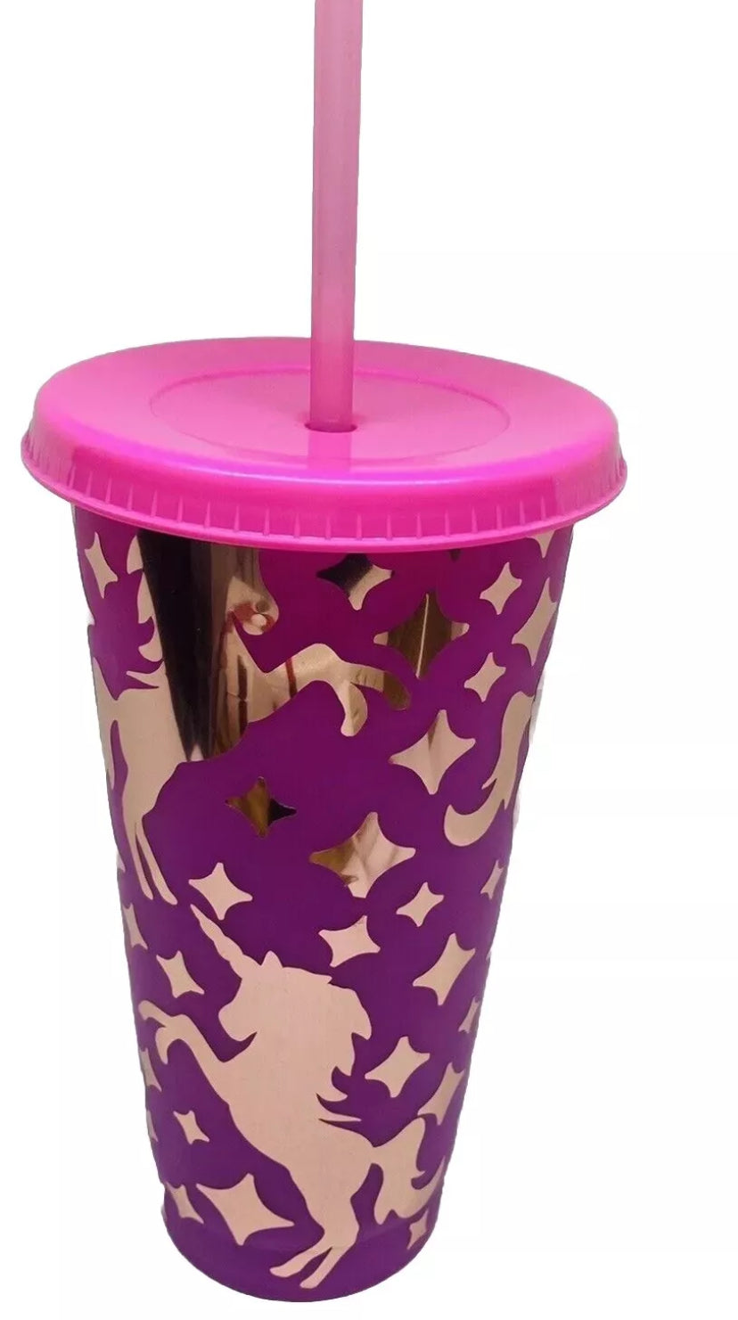 Unicorn 24fl oz Color Changing Tumbler, Lid and Straw. Reusable