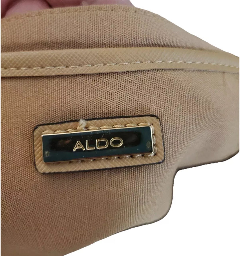 Aldo Womens Black Camel Leather Double Handle Inner Pocket Zipper Tote Bag