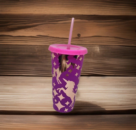 Unicorn 24fl oz Color Changing Tumbler, Lid and Straw. Reusable