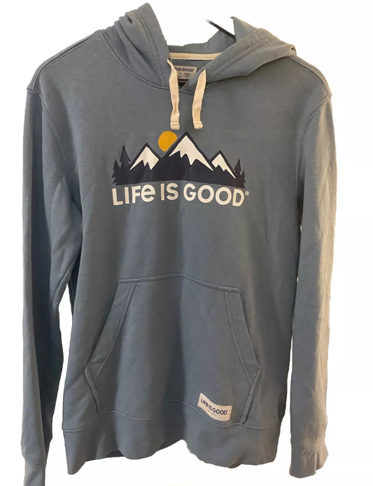 Life is Good Mountain Hoodie Cotton Blend Stretch Calm Blue Size S