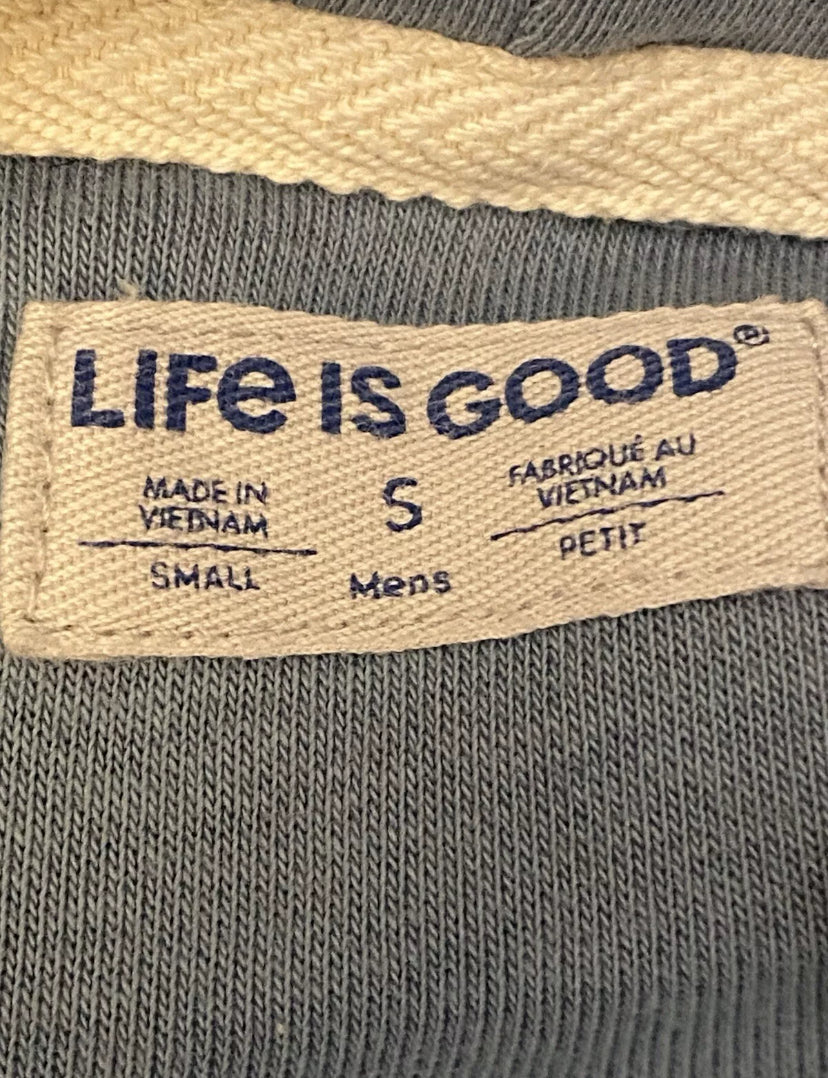 Life is Good Mountain Hoodie Cotton Blend Stretch Calm Blue Size S