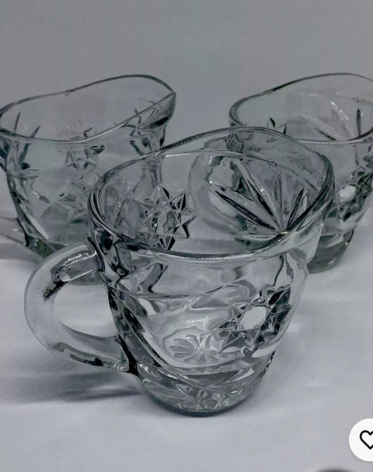 Anchor Hocking Early American Prescut Creamer Glass Set Of 3 Vintage