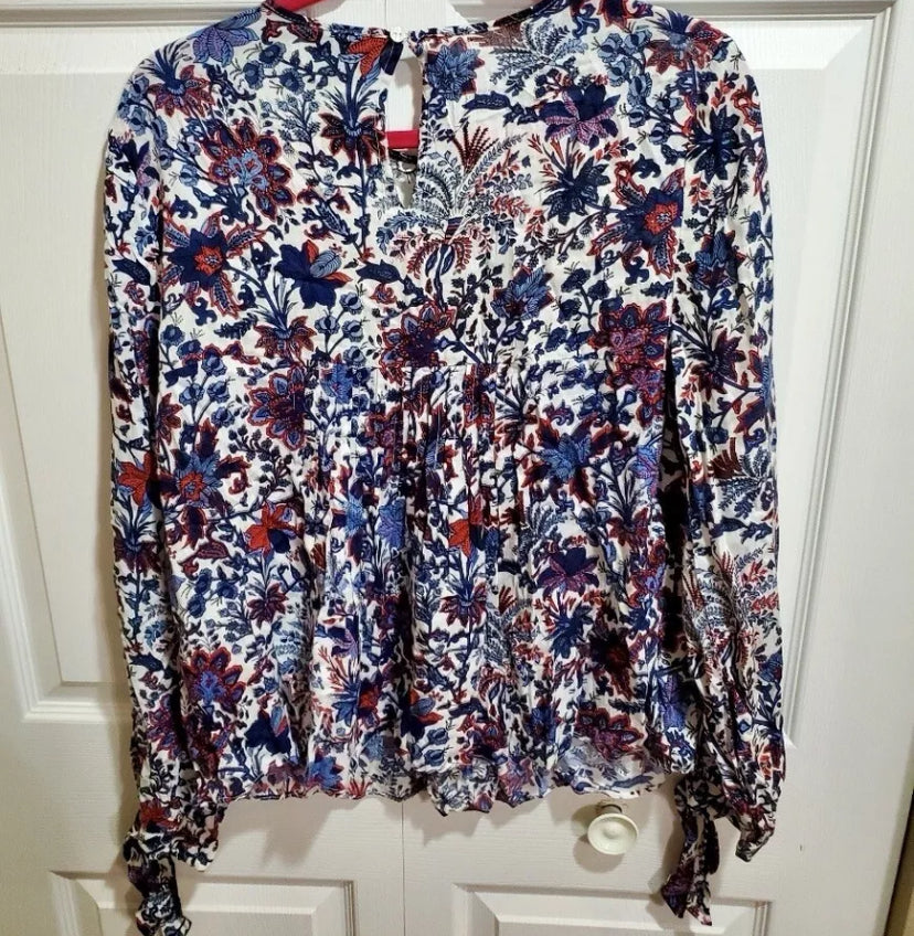 Ranna Gill Anthropologie Palisade Floral Chiffon Relaxed Long Sleeve Blouse M