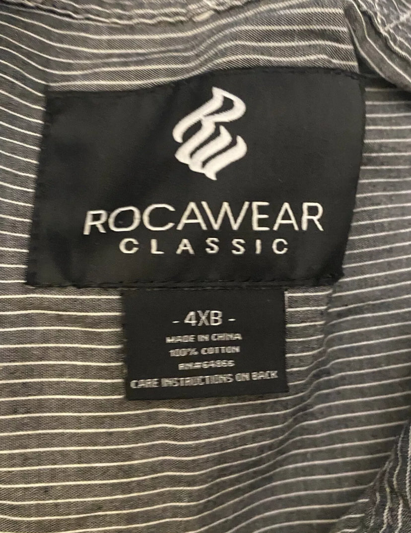 Rocawear Button Up Collared Short Sleeve Shirt Black Mens Size 4XLT