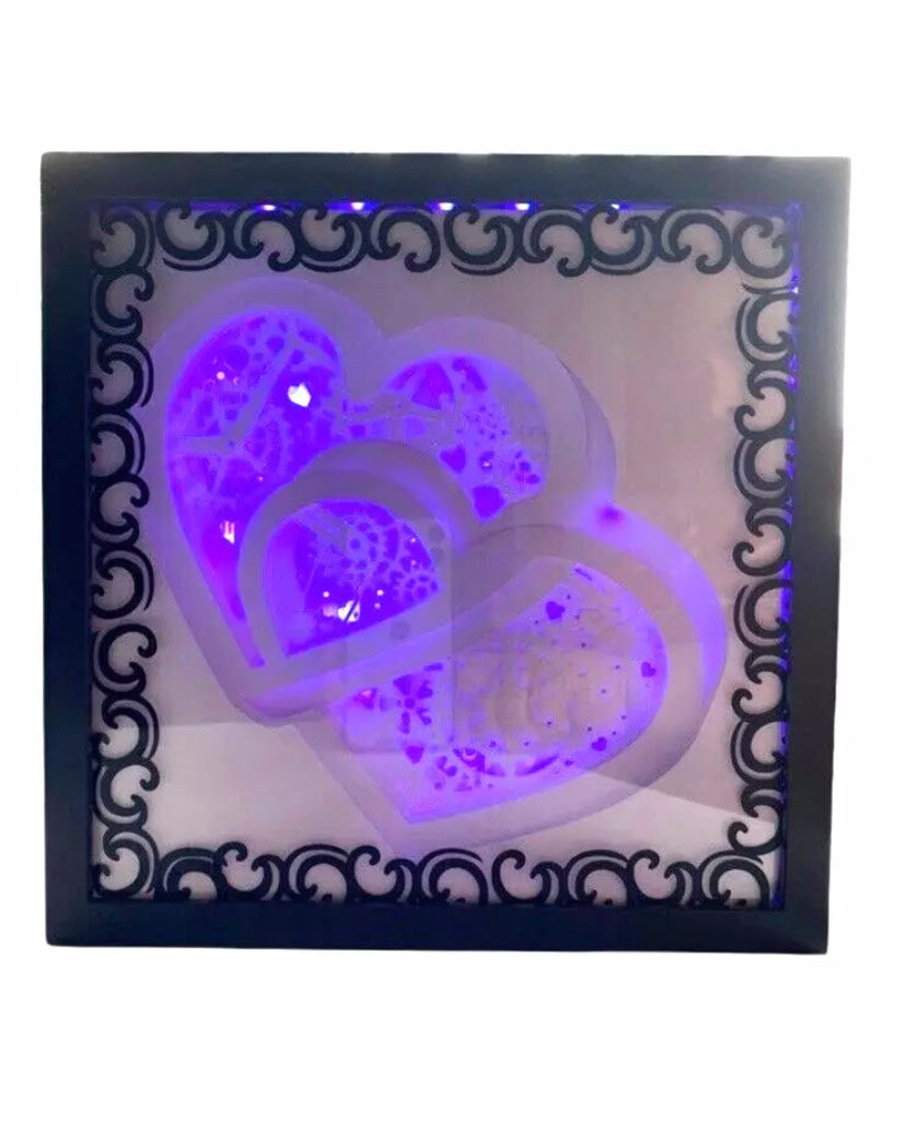 3D double heart LED Color changeable plug in Shadowbox. Comes With Remote