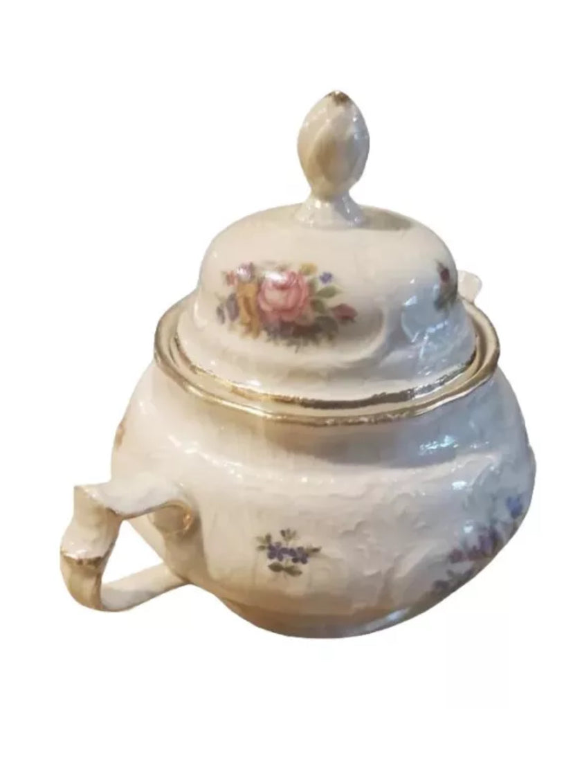 Rosenthal China Heirloom Sanssouci Germany Sugar Bowl with Lid Gold Trim Floral